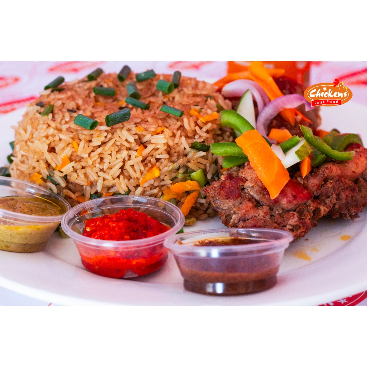 1p Grilled chicken with Fried rice/Jollof/Chips