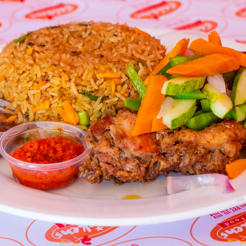 2p Grilled chicken with Fried rice/Jollof/Chips