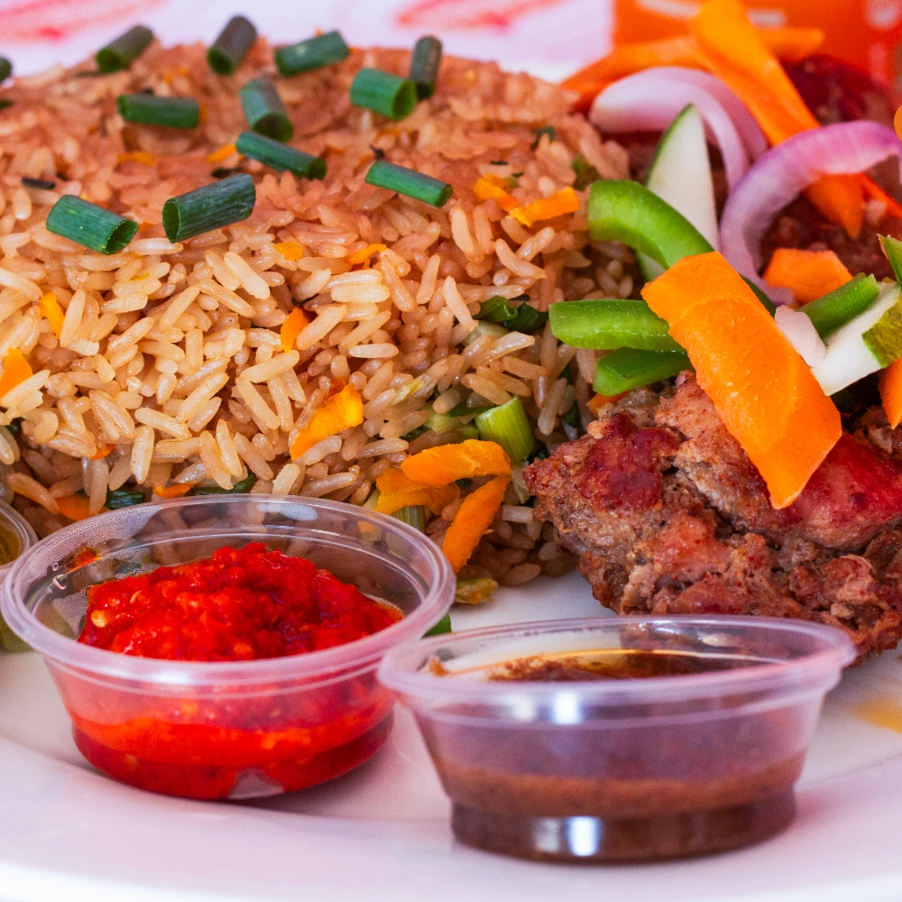 1p Grilled chicken with Fried rice/Jollof/Chips